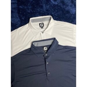 Lot of 2‎ FootJoy FJ Golf Polo Shirts Mens 2XL Navy White Striped Collars